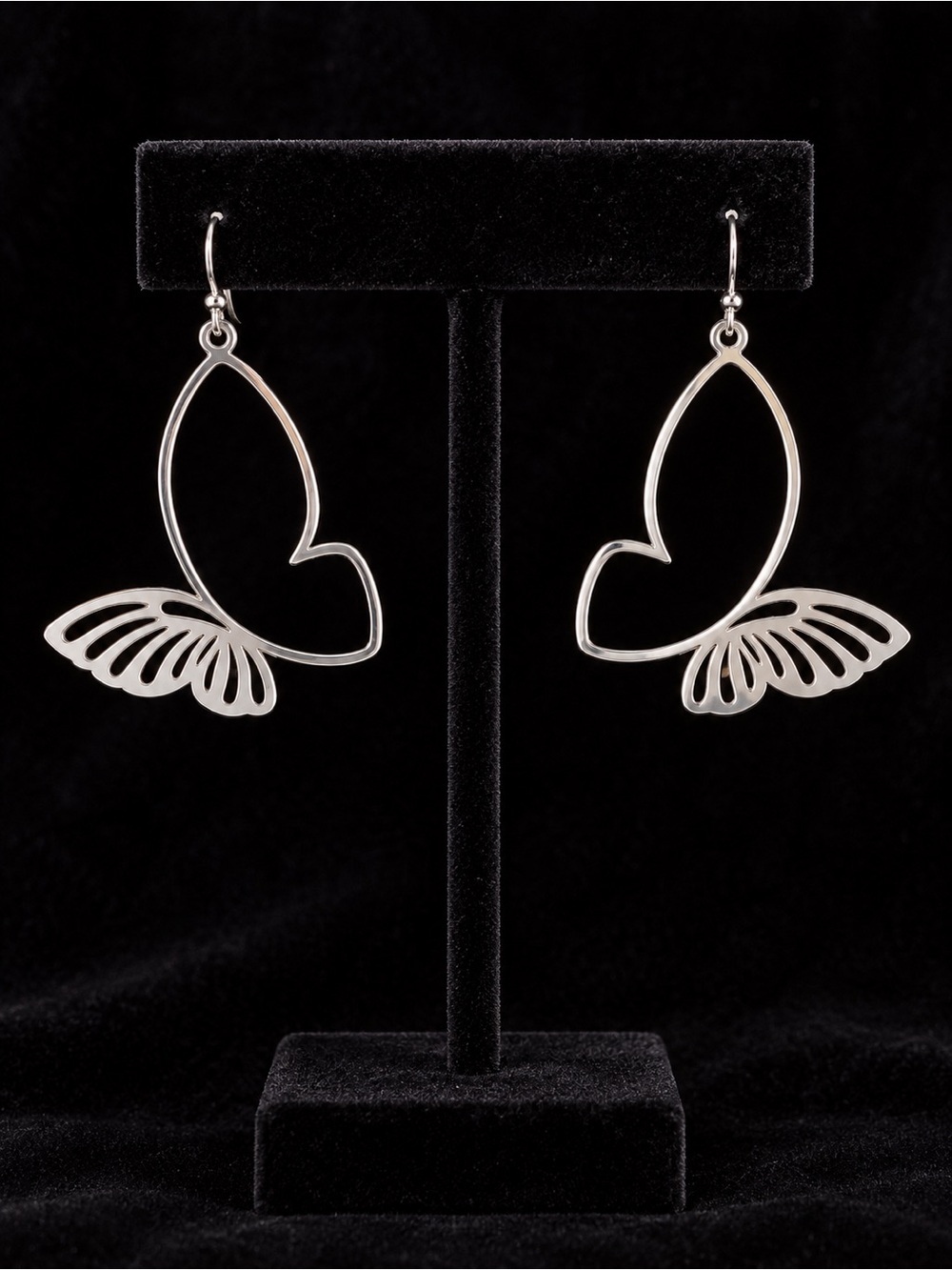 Delicate Silver Butterfly Outline Dangle Earrings